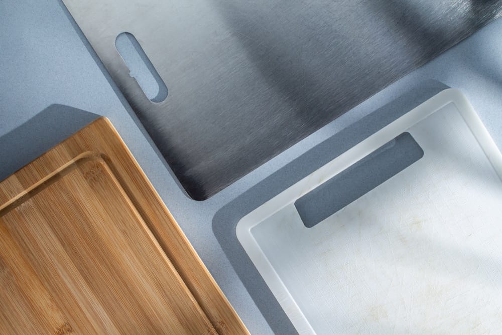 titanium cutting board made in USA on kitchen counter